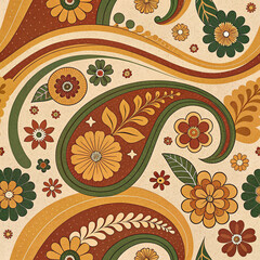 "Vintage Paisley Floral Pattern with Warm Earth Tones"

