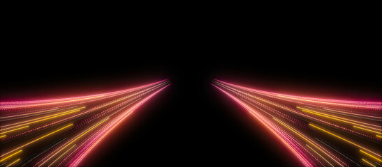 High speed orange line abstract technology background digital fiber hi tech concept. Speed light line blurred on dark background, Data fast transfer simulation.