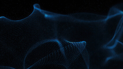 Abstract blue wave form with blue light digital effect on black background. Network communication wave signal technology futuristic concept.