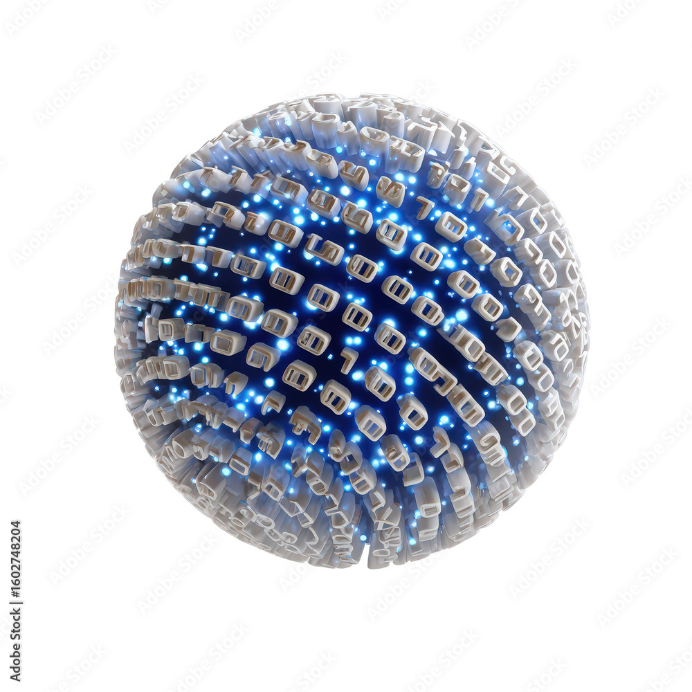 Poster abstract 3d sphere with futuristic blue lights and pattern design