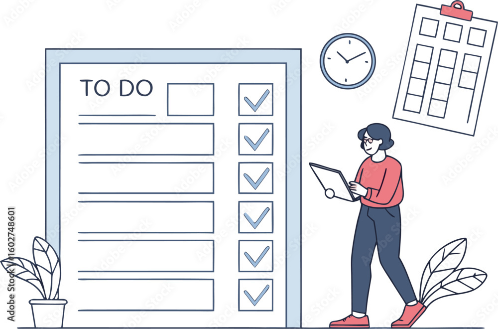 Poster a person meticulously checks off completed tasks on a large to do list symbolizing productivity and 