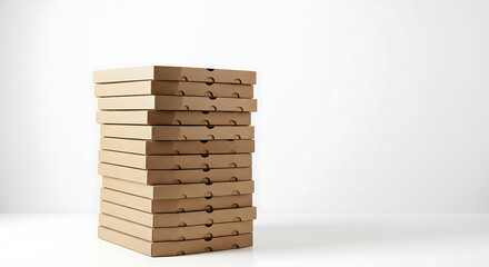 Stack of Cardboard Pizza Boxes on White