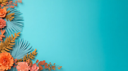 Paper Cut Tropical Floral Frame with Gradient Background in Teal and Orange 65774943 1