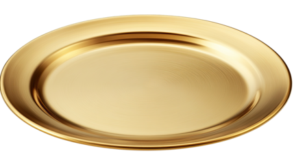 A gold-colored, round, flat plate