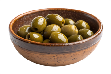  olives in ceramic brown bowl  isolated on white background PNG, AI GENERATED