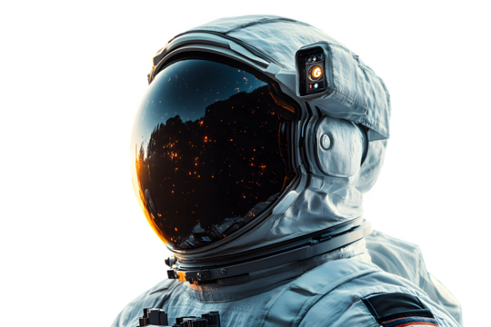 Astronaut in helmet with black visor isolated isolated on white background