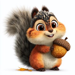 Adorable Cartoon Squirrel with a Humongous Acorn A Delightful Illustration of Natures Bounty