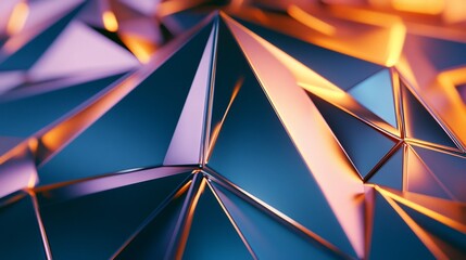 Geometric facets with metallic highlights create an abstract background