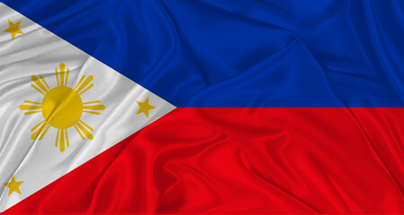 Flag of Philippines with cloth texture. Close up of Philippines flag waving