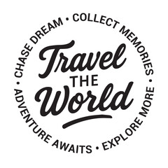 Travel the world, chase dream, collect memories, adventure awaits, explore more, inspirational design quote, motivational quotes, typography illustration lettering quotes