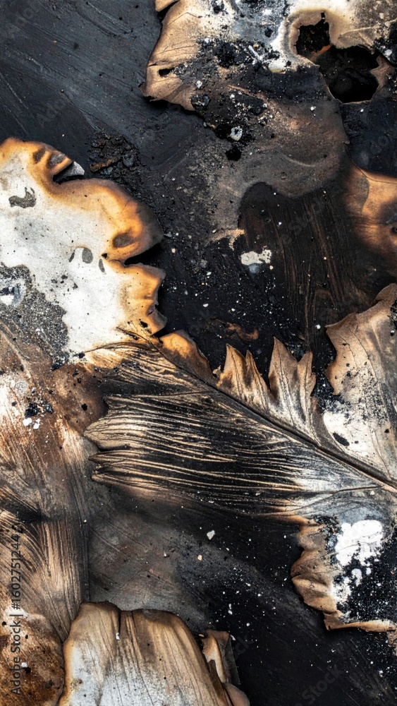 Poster abstract black and tan texture with rough burned edges in a vertical composition
