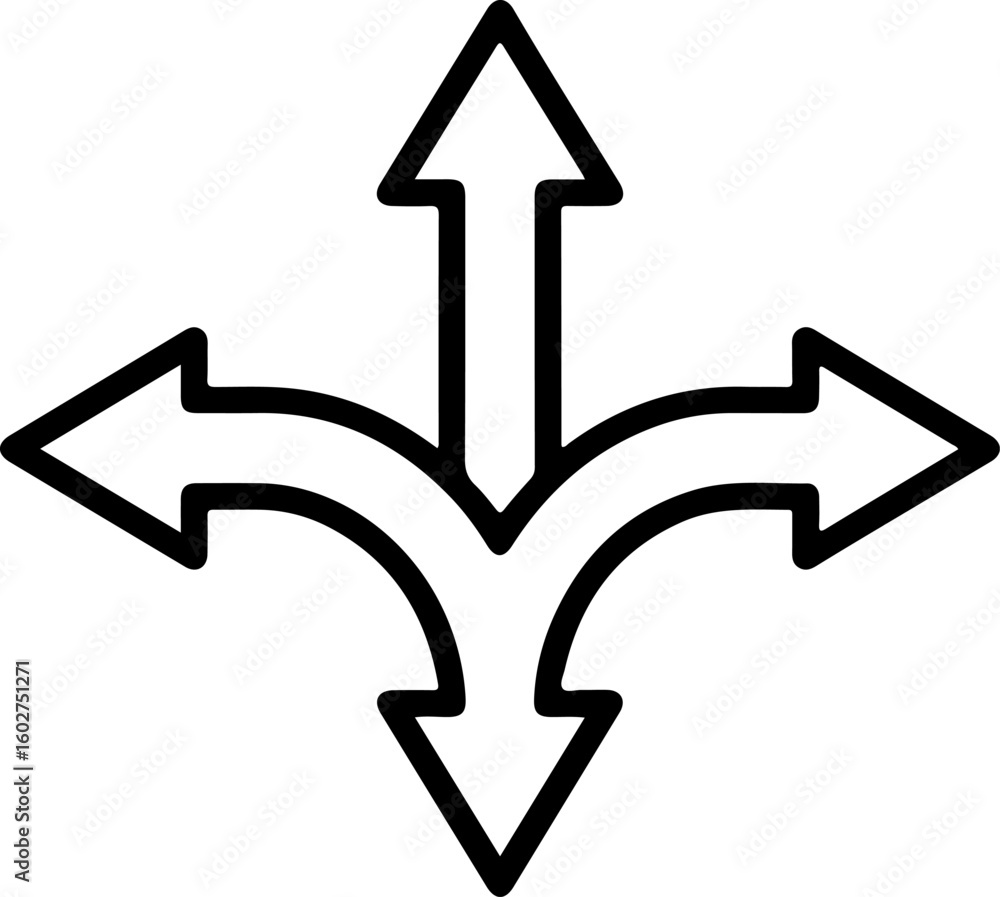 Poster three directional arrows branching out from a central point symbolizing choices and decisions