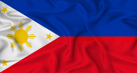 Realistic Philippines flag waving. Close up of flag of Philippines with cloth texture
