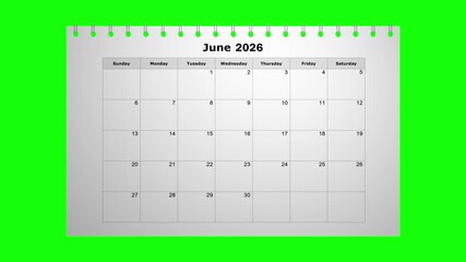 Calendar Flipping to December 2026 on Green Screen