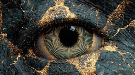 Macro Detailed Eye Textured with Abstract Black and Gold Accents