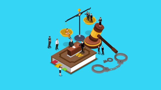 Law and Justice System with Legal Professionals and Symbols 3d animation cartoon
