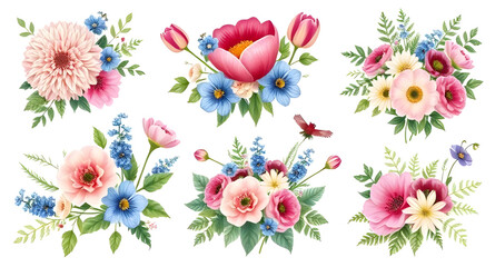 Spring flowers, Summer blooms, Floral clipart, Hand-drawn flowers, Decorative flowers, Flower silhouettes, Garden flowers, Vintage flower set, Watercolor flowers, Floral bouquet, Nature flowers set, L