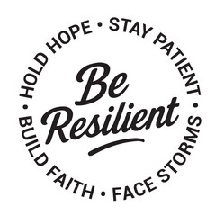 Be resilient, hold hope, stay patient, build faith, face storms, inspirational design quote, motivational quotes, typography illustration lettering quotes