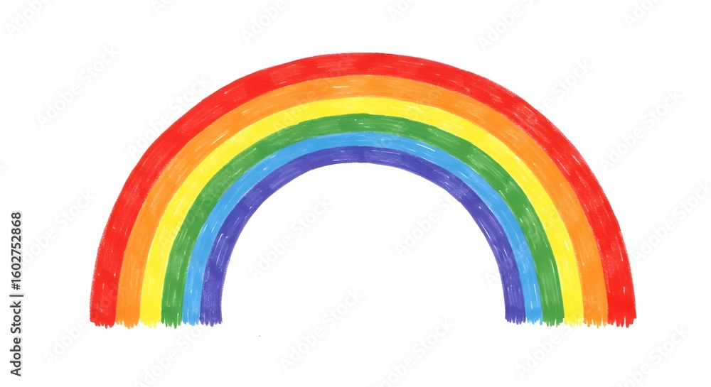 Poster a simple handdrawn rainbow with distinct bands of color arches across a clean white background