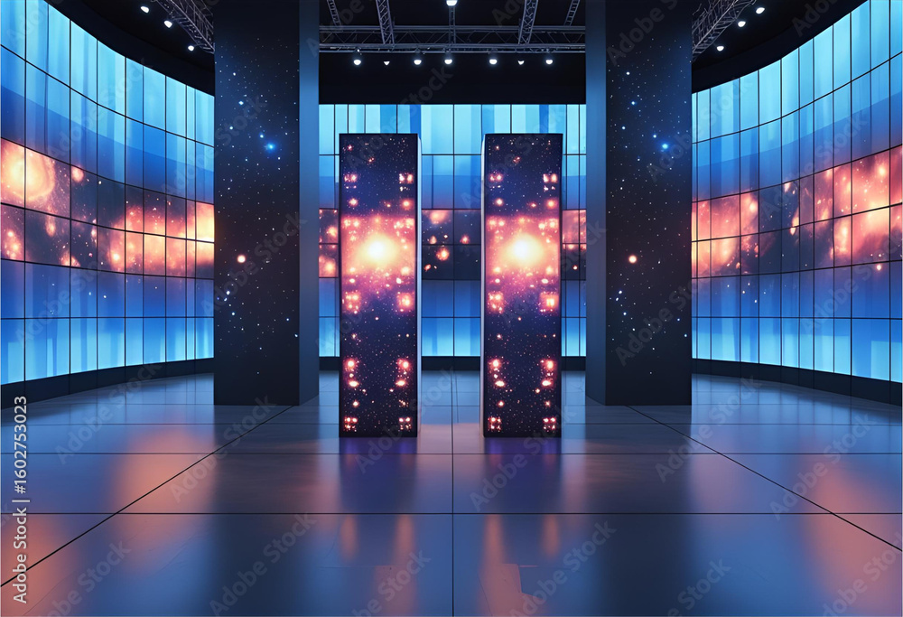 Poster modern led display stage: this captivating image presents a technologically advanced stage, bathed i