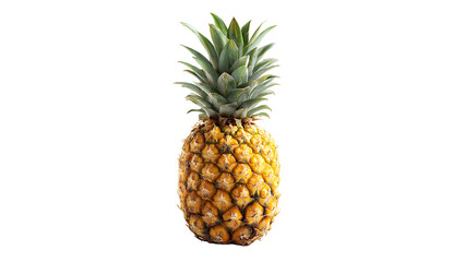 Fototapeta premium A single pineapple with green leaves on top isolated against a black background in a studio shot 