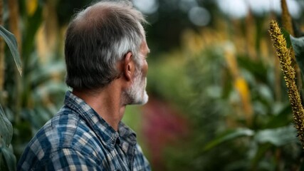 Senior man with gray beard in contemplative outdoor portrait. Perfect for mature lifestyle and retirement planning advertisements.