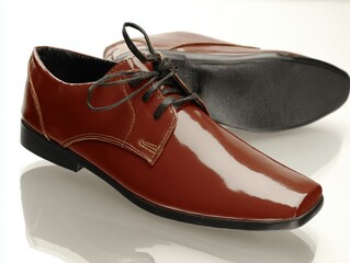 Elegant Shiny Brown Leather Dress Shoes with Black Laces, a Stylish Pair