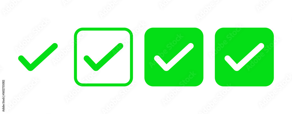 Aufkleber a collection of green check mark icons in a box with a transparent background