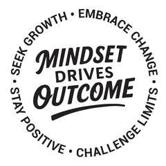 Mindset drives outcome, seek growth, embrace change, stay positive, challenge limits, inspirational design quote, motivational quotes, typography illustration lettering quotes