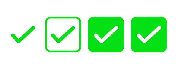 A collection of green check mark icons in a box with a transparent background