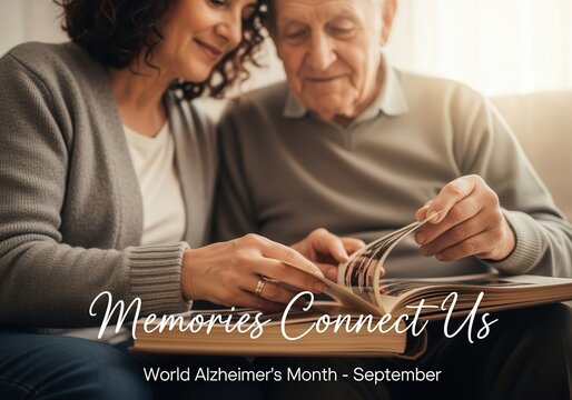 Daughter and elderly father sharing memories together for World Alzheimer’s Month