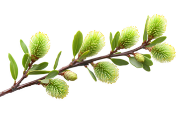 Green leaves and branch of bottle brush tree isolated on white background
