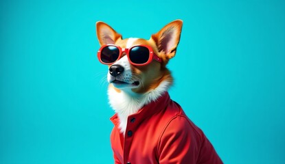 Dog in red jacket and sunglasses