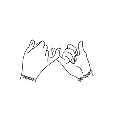 hand drawn vector illustration of a pink promise and friendship best friend bracelet with beads, beaded bracelets