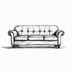 Sketch of tufted therapy couch in vector style design  