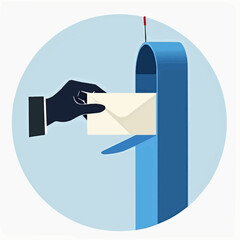 Person inserting mail into blue mailbox in flat vector style  
