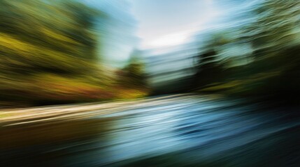 Blurry motion of a forest road