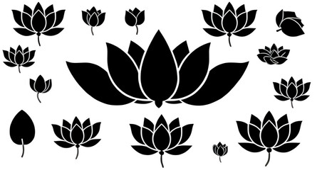 lotus silhouette, lotus emblem, lotus decorative icon, lotus logo vector, lotus sketch icon, lotus art silhouette, sacred lotus icon, lotus bloom icon, lotus petal silhouette, abstract lotus icon, lot © mrpixel
