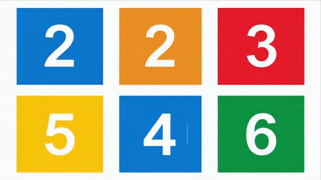 Six colored squares displaying the numbers 2, 2, 3, 5, 5 and 6, clearly