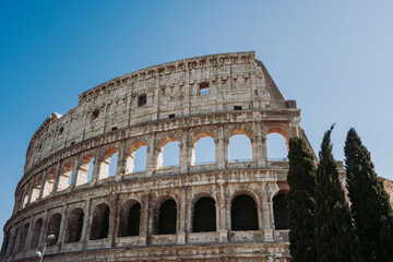 Fototapeta premium Part of wall detail of colosseum in rome italy