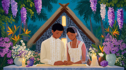 Filipino Wedding Ritual in Barong Tagalog with Veil and Cord