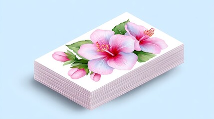 Elegant floral business card designs on soft blue background graphic content minimalistic...