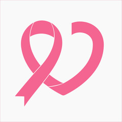 Stylish Love Shape Pink Ribbon Illustration Vector. Fashion Inspired Clipart for Feminine Breast Cancer Awareness Themes