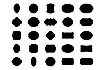 Vintage label and badge silhouettes in various ornate shapes, Transparent Background