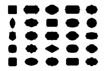 Vintage label and badge silhouettes in various ornate shapes, Transparent Background