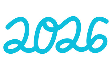 おしゃれな水色の手書き数字の2026年のシンプル素材