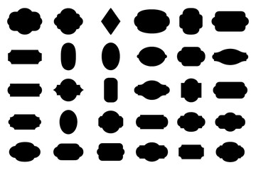 Vintage label and badge silhouettes in various ornate shapes, Transparent Background