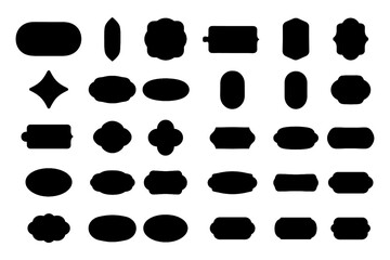 Vintage label and badge silhouettes in various ornate shapes, Transparent Background