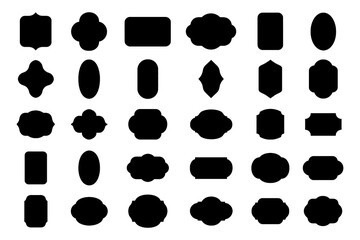 Vintage label and badge silhouettes in various ornate shapes, Transparent Background