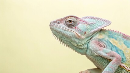 Obraz premium Chameleon with a veil, the background is light colored, pastel style.